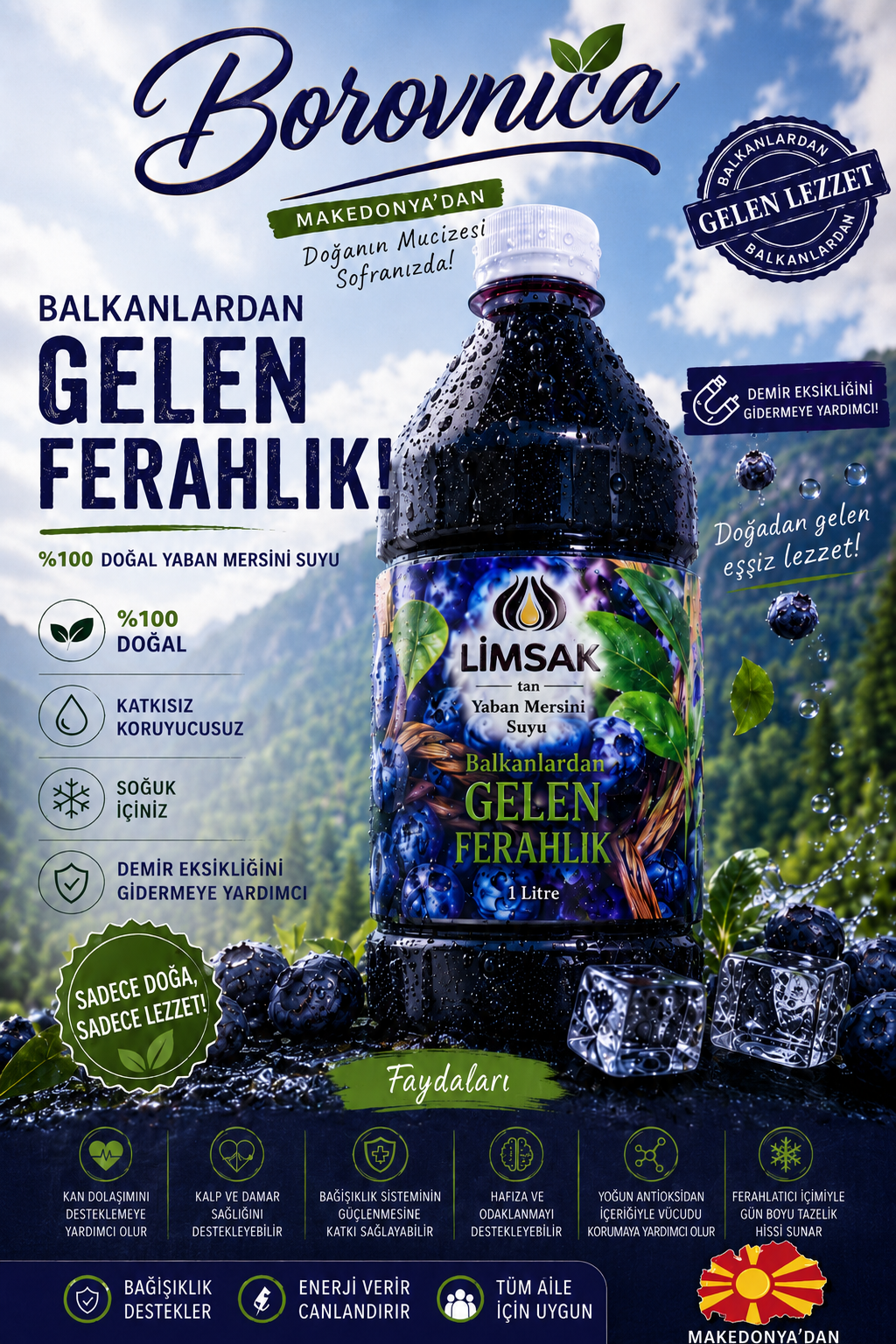 LİMSAK' tan Borovnika Yaban Mersini Suyu – %100 Doğal İçerik & Eşsiz Lezzet 1L ( KARGO HARİÇ )
