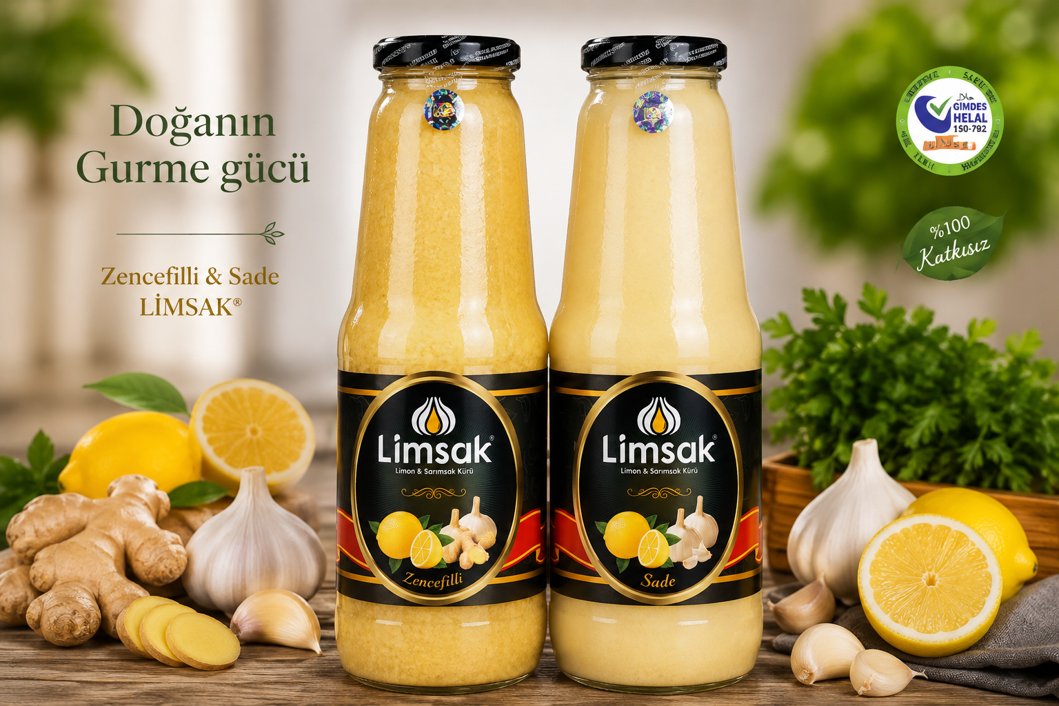 🌿 LİMSAK® Gurme Karışımları | Zencefilli & Sade Fermente Limon Sarımsak Kürü 1+1 LT