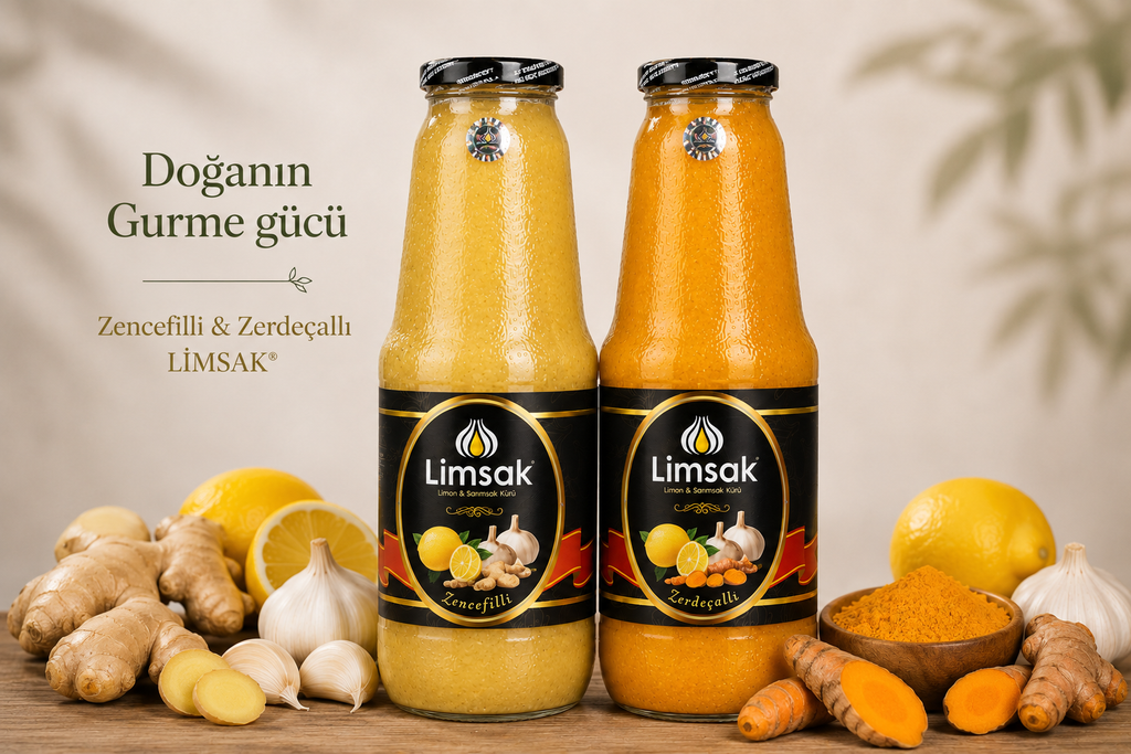 🌿 LİMSAK® Gurme Karışımları | Zencefilli & Zerdeçallı Fermente Limon Sarımsak Kürü 1+1 LT