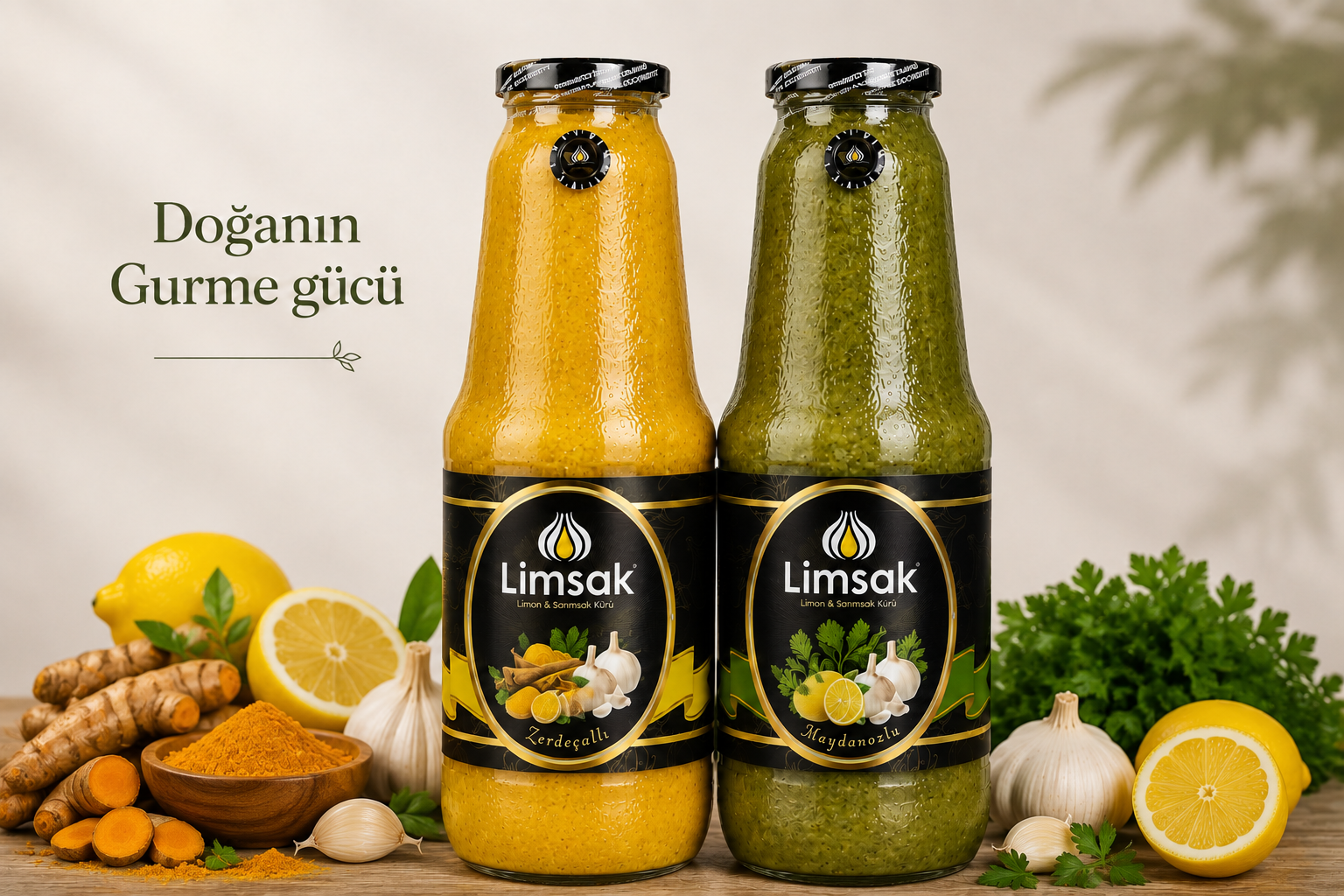 🌿 LİMSAK® Gurme Karışımlar | Maydanozlu & Zerdeçallı Fermente Limon Sarımsak Kürü 1+1 LT